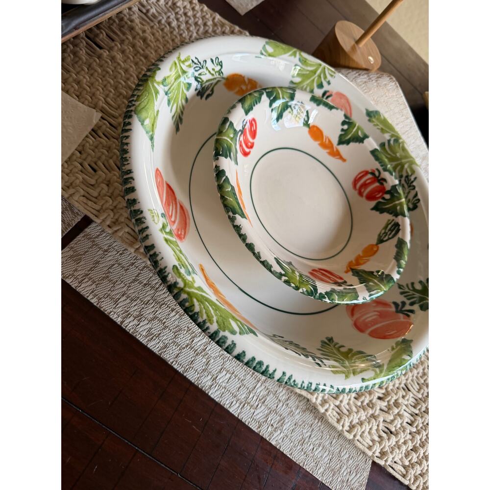 Vintage Pottery Barn 13-1/2” large bowl carrots and pumpkins pasta serving bowl - Picture 2 of 16